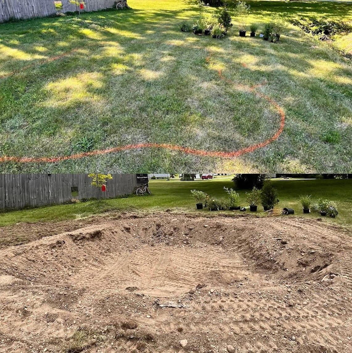 Before and after pond excavation